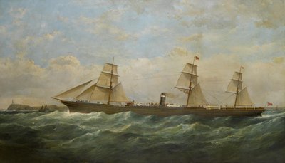 Le S.S. City of Berlin en route passant le phare de Cape Pine - Samuel Walters